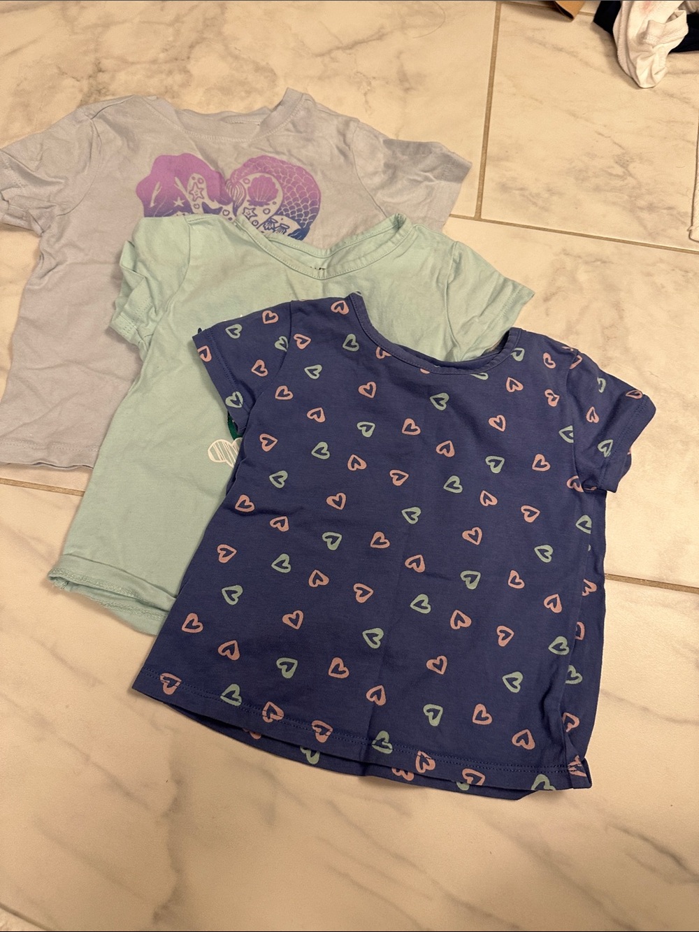 Girls Navy Heart Print Short Sleeve Tee - Blue & Mint size 3